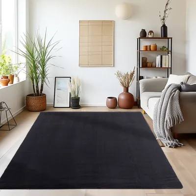Image de Ayyildiz | Tapis Plush SKY - 80 cm x 150 cm - Noir - Antidérapant et Lavable - Doux et Élégant