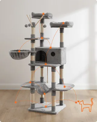 Produktbild von FEANDREA Kratzbaum, XXL Katzenbaum, 164 cm, hellgrau PCT087W01