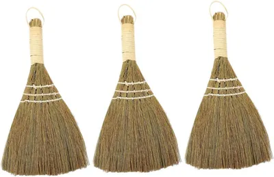 Produktbild von 3 Stück Staubbesen aus Miscanthus mit Kurzem Stiel für Zuhause | Tischbesen, Handlich und Tragbar, Ergonomischer Griff, für Deckenventilatoren und Jalousien