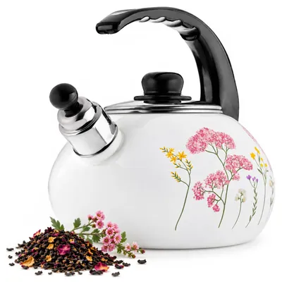 Immagine prodotto di Bollitore KADAX "Marbella", bollitore in acciaio inox per tutti i tipi di piano cottura, fiori rossi, 2,2 litri