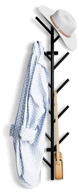 Produktbild von Schwarze Wandgarderobe mit 11 Haken - 100 cm Metall Garderobenleiste für Jacken, Mäntel, Hüte, Schals und Handtaschen