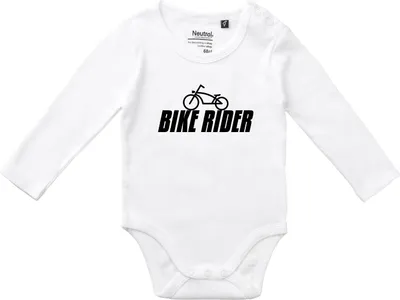 Produktbild von Huuraa Baby Body Bike Rider Fahrrad 80 White  Baumwolle Fairtrade Langarmbody Geschenkidee