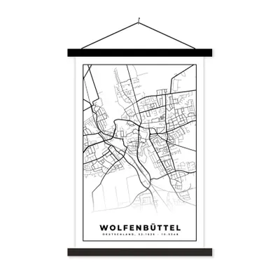 Produktbild von MuchoWow® Textilposter Karte - Stadtplan - Wolfenbüttel 60x90 cm mit schwarzem Rahmen - Poster Wohnzimmer