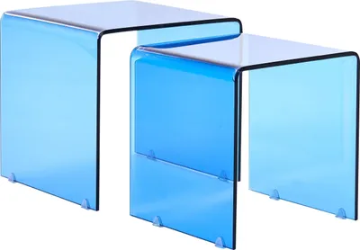 Produktbild von BELIANI Beistelltisch 2er Set Blau Transparent Sicherheitsglas Rechteckig Minimalistisch Modern