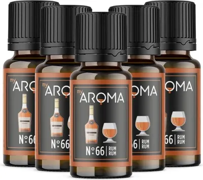 Produktbild von myAROMA Flavour Drops – Rum 5x10ml, Zuckerfreie & Kalorienfreie Aromatropfen, Vegan, Ohne Künstliche Farbstoffe, Ideal zum Backen und für Getränke