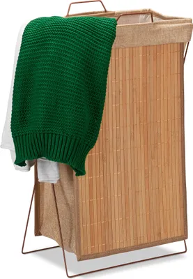 Zdjęcie produktu dla Relaxdays Kosz na bieliznę z bambusa, składany, 40 l, metalowa rama z uchwytami, do łazienki, pojemnik na bieliznę, wymiary: 61 x 38 x 22 cm, kolor naturalny