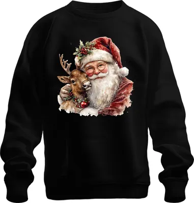 Produktbild von Weihnachtsmann mit Rentier Aquarell Vintage Geschenk Weihnachten Uni Sweatshirt Pullover, Schwarz, 3XL