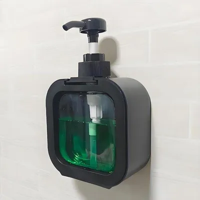 Immagine prodotto di Dispenser di sapone da parete con pompa ed etichette, nero, per bagno e cucina