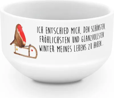 Produktbild von Mr. & Mrs. Panda schale Rotkehlchen Schlitten - Weiß - Geschenk, Obstschale, frühstücksbowl, Schüssel, Weihnachtsdeko, Vogel, reisschale, Müslischale, Weihnachten