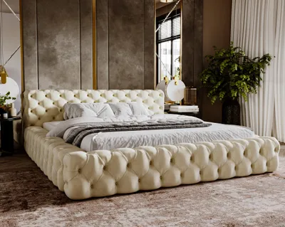 Produktbild von Čalúnená posteľ 180x200 cm Vigo - posteľ Chesterfield so zamatovou látkou - zásuvka, čelo postele a lamelový rám (béžová - Amor Velvet 4323)
