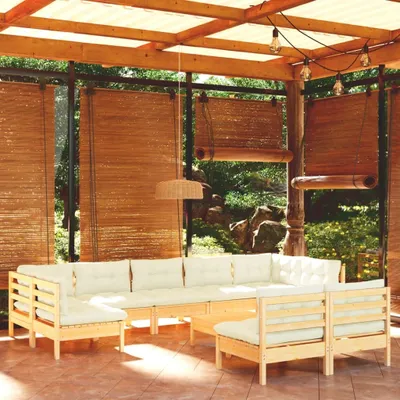 Produktbild von Möbel 10-tlg. Garten-Lounge-Set mit Creme Kissen Massivholz Kiefer - Gartenmöbelgarnituren 3097205