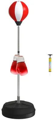 Immagine prodotto di HOMCOM Punching Ball da Terra ad Altezza Regolabile con Guantoni e Base Riempibile, 43x43x126-144 cm, Rosso e Bianco