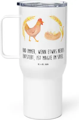 Produktbild von Mr. & Mrs. Panda thermosbecher Huhn Stolz - Weiß - Geschenk, Hahn, Kaffee-to-go-Becher, Hof, Spruch, Eier, Thermobecher, Edelstahl Tasse, Schwangerschaft, Teetasse