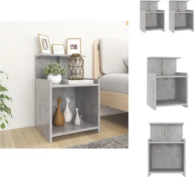 Image de vidaXL Tables de chevet 2 pcs. Gris béton 40x35x60 cm Bois composite - Tables de chevet