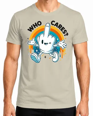 Productafbeelding van "Wie geeft er om?" T-shirt voor heren met een retro-design, met een opvallende boodschap, sarcasme, in de kleur naturel, maat XXL