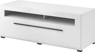 Produktbild von Lowboard weiß Hochglanz TURDA-83 modern mit Schubkasten und Absetzungen in schwarz, B/H/T: ca. 160/52/50 cm