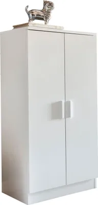 Produktbild von WOHNLING Schuhschrank mit 2 Türen Weiß 55x108x35 cm Schuhregal Holz geschlossen Dielenschrank Garderobenschrank schmal Flurschrank hoch