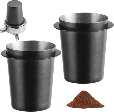 Immagine prodotto di Set di misurini per caffè con manico - 58 mm - Acciaio - Dosatore per caffè in polvere - Per macchina per caffè espresso - Nero - Set da 2 pezzi