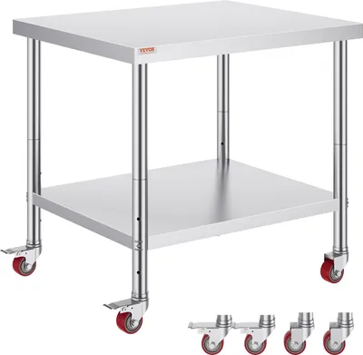 Produktbild von Arbeitstisch 91 x 76 x 82 cm Edelstahl Catering Arbeitstisch etwa 160 kg für Belastbarkeit Lebensmittel Zubereitungstisch Gewerbliche Arbeitstisch für Küche Bar Restaurantar 4 verstellbare Füße