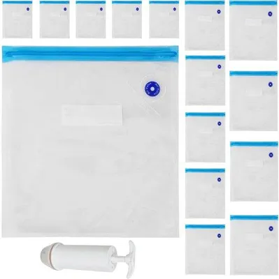 Image de 4 sacs de compression de voyage pour vêtements, sacs de voyage 70 x 50 cm, sacs à pompe manuelle, accessoires de voyage peu encombrants, sacs de compression pour vêtements