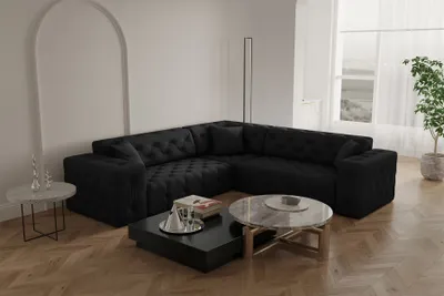 Produktbild von Ecksofa Designersofa CHANTAL in Stoff Opera Velvet Schwarz Seite Universal
