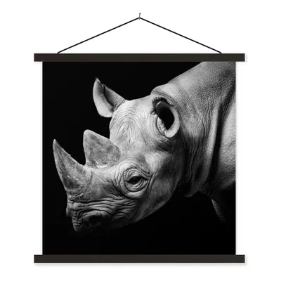 Produktbild von MuchoWow® Textilposter Tiere - Nashorn - Schwarz - Weiß - Porträt 60x60 cm mit schwarzem Rahmen - Posteraufhänger