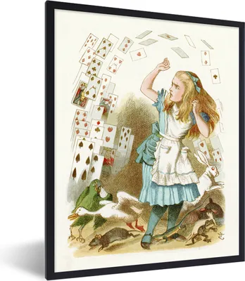 Produktbild von MuchoWow® MuchoWow® Gerahmtes Poster Vintage Illustration Alice mit Spielkarten 60x80 cm - Poster mit zchwarzem Bilderrahmen - Premium - Wanddeko Wohnzimmer