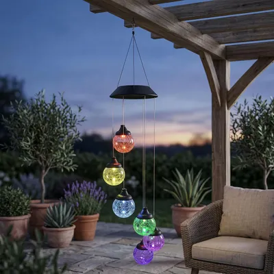 Produktbild von levandeo Solar Windspiel Garten 6 LED Kugel Farbwechsel Glaskugel Outdoor Beleuchtung