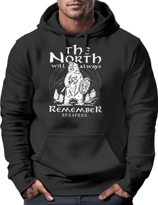 Produktbild von Hoodie Herren Bär Wiking Adventure Runen the North Natur Print Aufdruck Fashion Streetstyle Neverless® schwarz 3XL