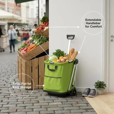 Produktbild von 50 L Zusammenklappbarer Einkaufswagen mit 3 Taschen