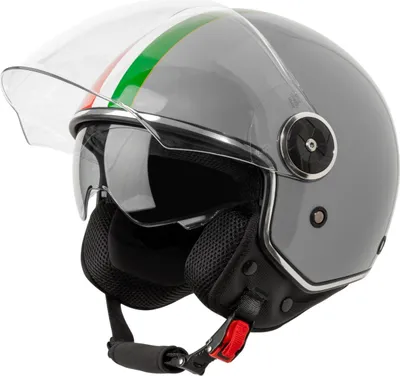 Produktbild von VINZ Neiva Jethelm mit Doppelvisier | Roller Helm mit Italienische Flagge & mit Sonnenblende | In Gr. XS-XXL | ECE 22.06  | Motorradhelm mit Visier | Viele Farben Erhältlich - Grau | M (57 - 58 cm)