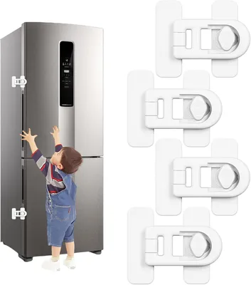 Produktbild von Kühlschrankschloss 4 Stück, Selbstklebend, Kindersicher, Weiß, Für Küchenschränke und Schubladen