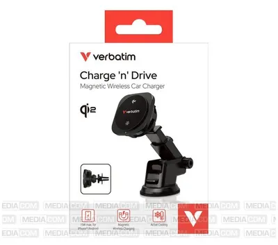 Obrázek produktu pro Verbatim Charge 'n' Drive Qi2, Auto, USB, Bezdrátové nabíjení, 1 m, Černá