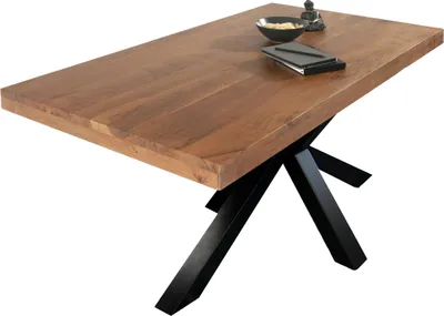 Produktbild von Esstisch Akazie Nussbaum 120 x 80 cm massiv gerade Kanten Spider-Gestell schwarz RIO