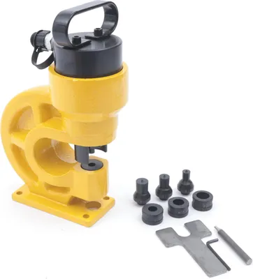 Obrázek produktu pro Hydraulický děrovací stroj, děrovací tlak 31T, hloubka hrdla 3,74 palce, 4 děrovací nástroje, žlutá barva