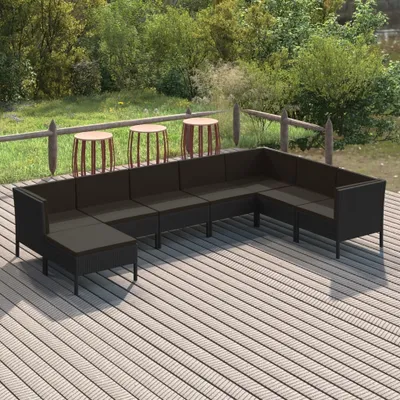 Produktbild von "2024 Moderne" 8-tlg. Garten-Lounge-Set mit Auflagen Poly Rattan Schwarz - Gartenset Sitzgruppeen Neu5447512