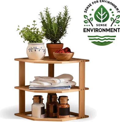 Produktbild von LS-LebenStil Küchenregal Eckregal Holz 27cm Stehendes Aufbewahrungsregal für Arbeitsplatte Küche Bad Gewürzregal über Eck Dekoregal Gewürze Organizer