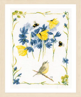 Zdjęcie produktu dla Zestaw do haftu krzyżykowego Lanarte "Chirping Chiffchaff Marjolein Bastin", 35x48cm