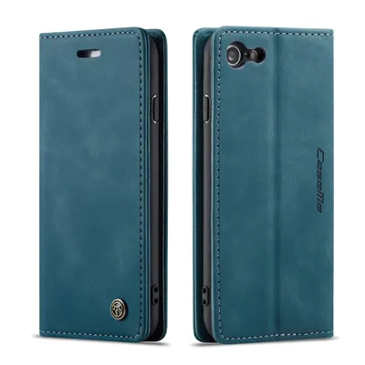 Immagine prodotto di custodia iPhone SE 2020, Custodia retrò in Finto cuoio, tasche per carte, chiusura magnetica, custodia con funzione stand per iPhone SE 2020 / iPhone 7 / iPhone 8 Blu