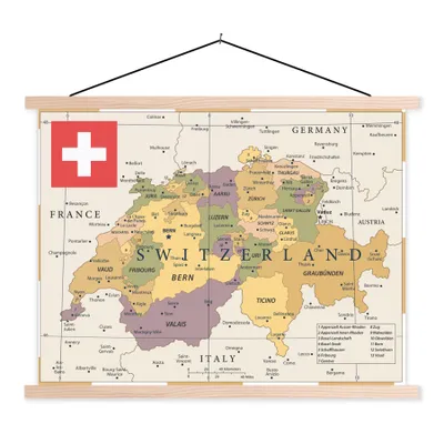 Produktbild von MuchoWow® Textilposter Karte der Schweiz 40x30 cm mit holzfarbenen Rahmen - Bilder