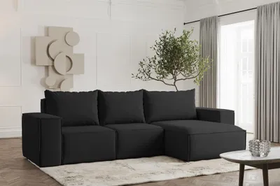 Produktbild von Ecksofa Designersofa ESTELLE in Stoff Opera Velvet Schwarz Ottomane Rechts