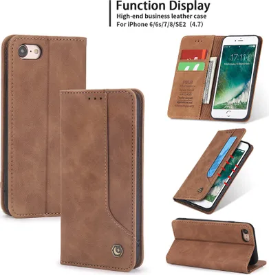 Produktbild von iPhone SE 2020 Hülle, LaimTop Retro Kunstledertasche Schutzhülle mit Kartenfach Standfunktion für iPhone SE 2020 / iPhone 8 / 7 / 6 / 6s Braun