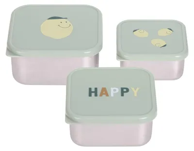 Image de Lot de 3 boîtes à goûter en acier inoxydable au style décontracté - Happy