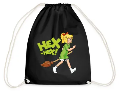Produktbild von Spreadshirt Bibi Blocksberg Mit Kartoffelbrei Hex-Hex Turnbeutel, One size, Schwarz