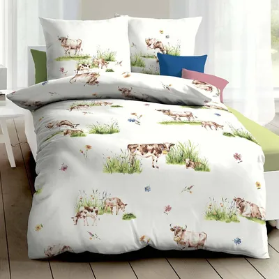 Produktbild von Kaeppel Mako-Satin Bettwäsche Almauftrieb grün 155x220 cm + 80x80 cm