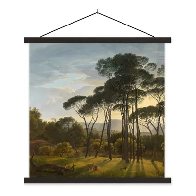 Produktbild von MuchoWow® Textilposter Italienische Landschaft mit Zirbelkiefer - Gemälde von Hendrik Voogd 120x120 cm mit schwarzem Rahmen - Aufhängungsset