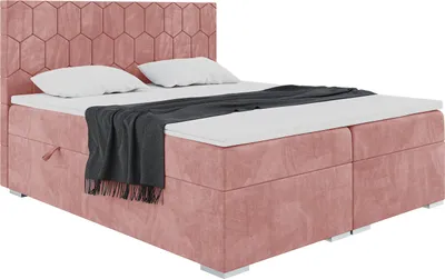 Produktbild von MEBLINI Boxspringbett mit Bettkasten - Gepolstert Doppelbett mit Matratze und Topper - Polsterbett mit Stauraum - Bett mit Kopfteil - Stauraumbett - PILATO - 140x200 - H4/Rosa Samt