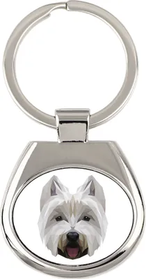 Image de West Highland White Terrier, terrier blanc des Highlands, Westie - porte-clés géométrique avec photo et inscription Art-Dog