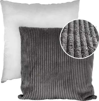 Produktbild von Dekokissen 60x60cm Kissenhülle mit Füllung Kissenbezug mit Reißverschluss Einfarbig Cordsamt Anthrazit