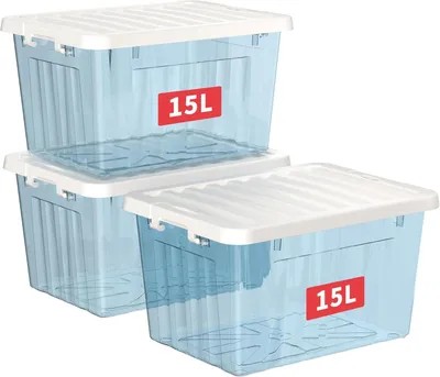 Zdjęcie produktu dla Pojemniki do przechowywania z pokrywą 15 l, 3 szt., układane, do biura